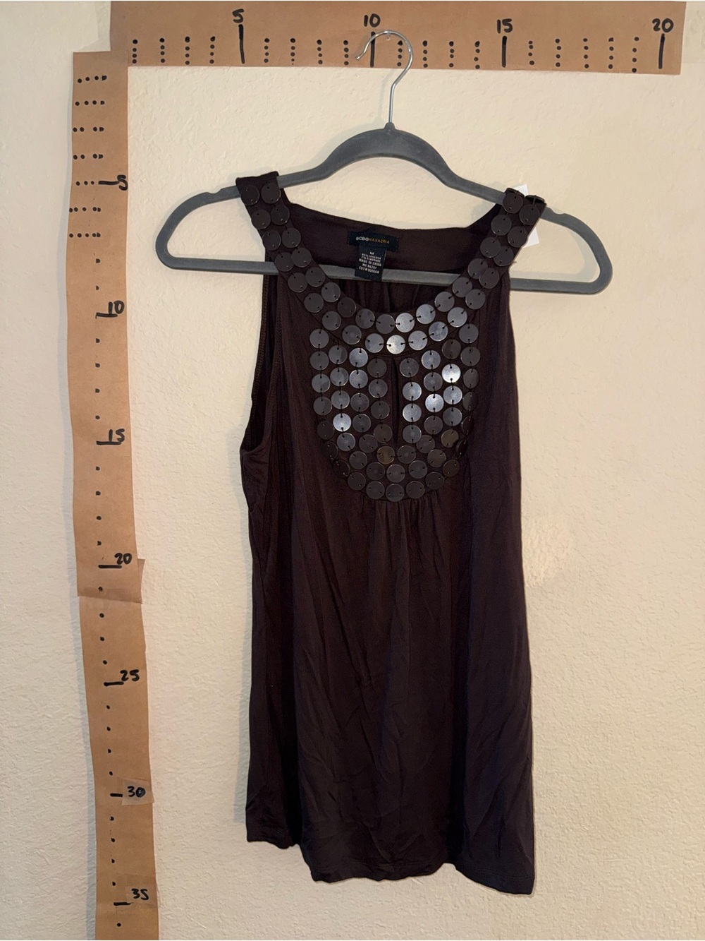 Y2K Beaded Chocolate Brown Sequin-Embellished Sleeveless Top